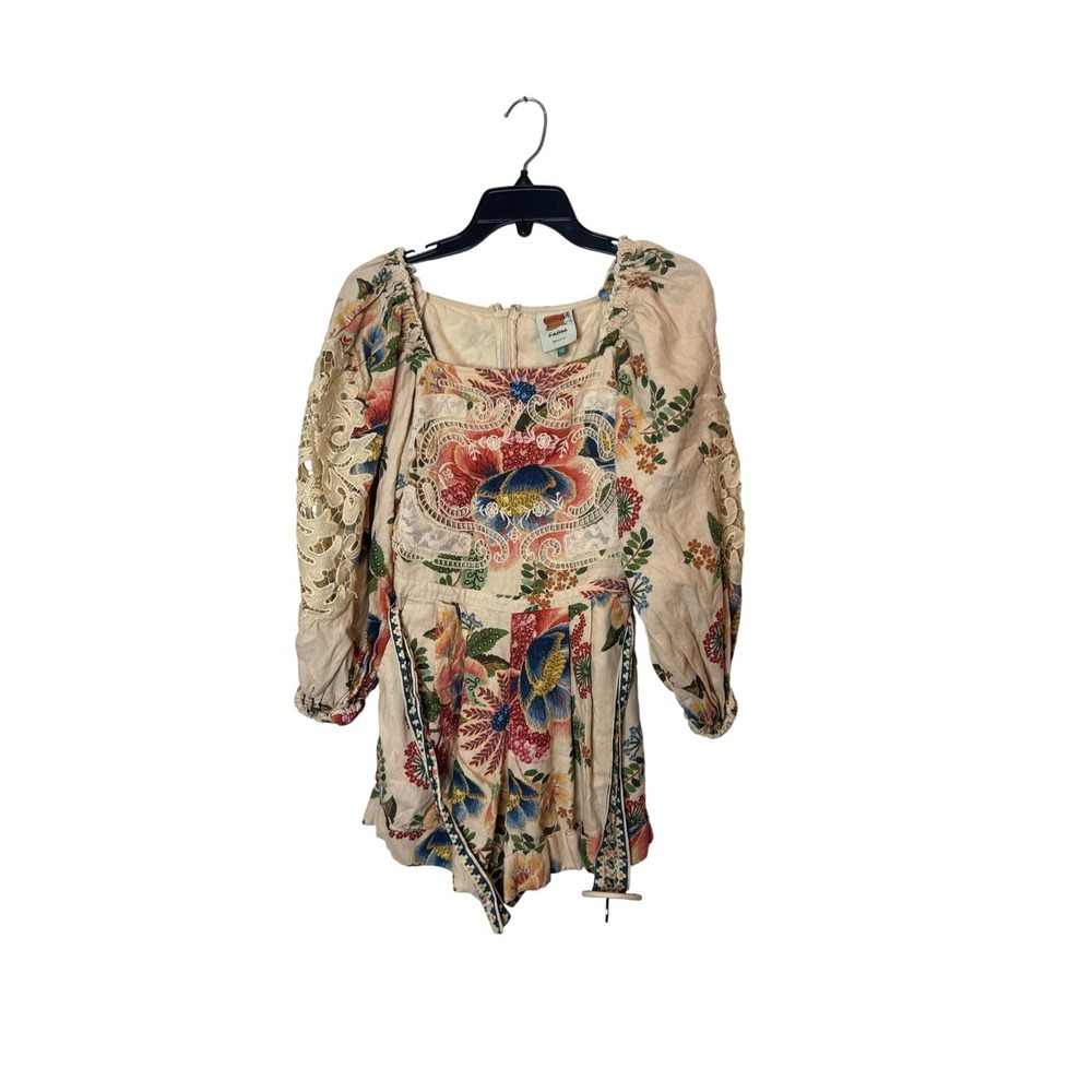 Farm Rio Romper Womens XS Multicolor Floral Embroidered Square Neck Mini Boho